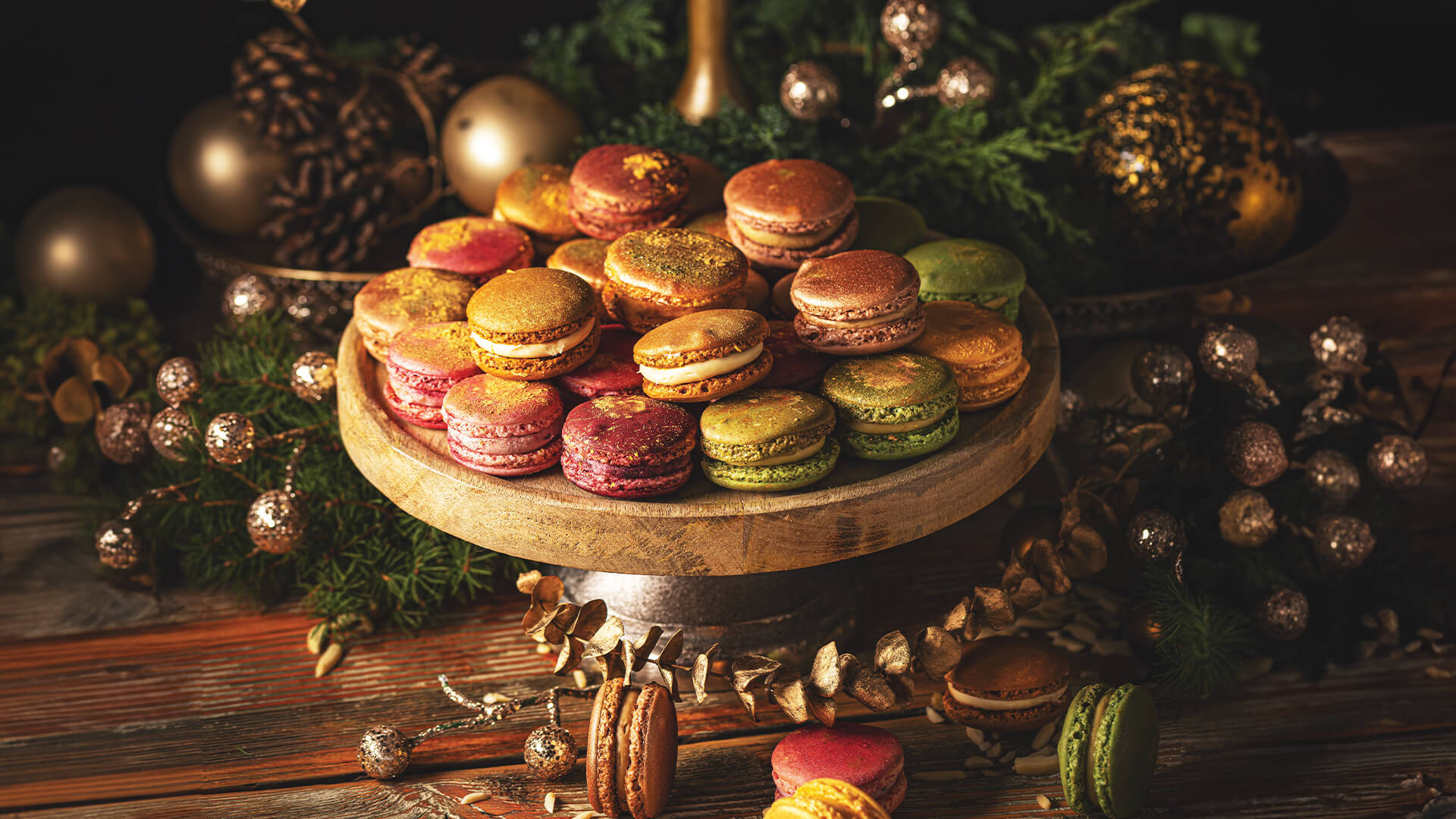 macarons on a platter for the holidays